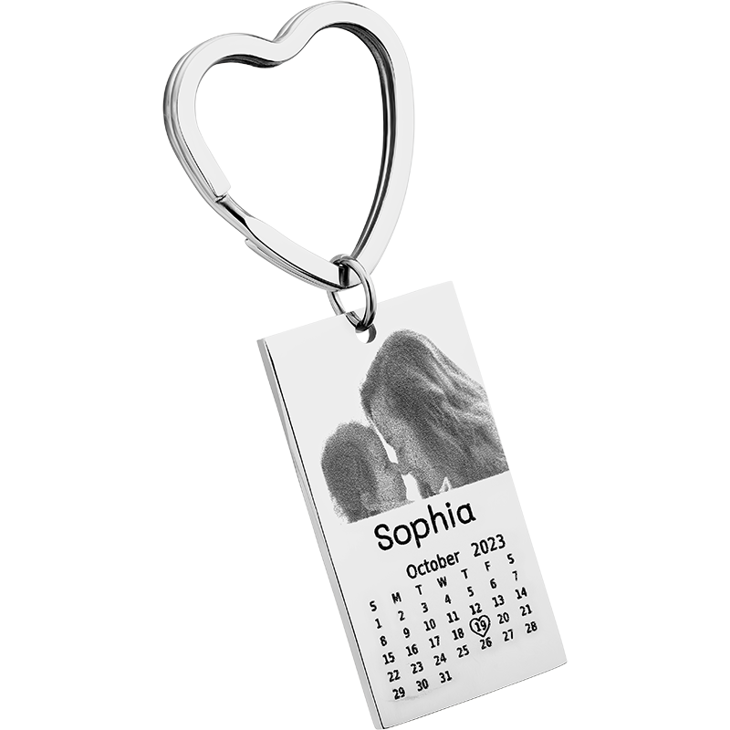 Nøkkelring med Gravert Foto, Tekst og Kalender