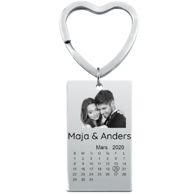 Nøkkelring med Gravert Foto, Tekst og Kalender