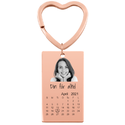 Nøkkelring med Gravert Foto, Tekst og Kalender