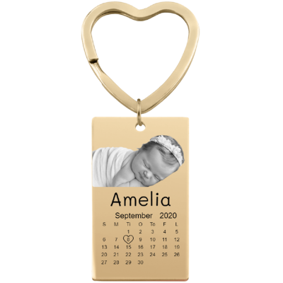 Nøkkelring med Gravert Foto, Tekst og Kalender
