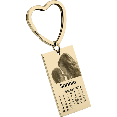 Nøkkelring med Gravert Foto, Tekst og Kalender
