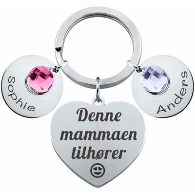 Personlig Nøkkelring med Gravert Hjerte og to... Personlig Nøkkelring med Gravert Hjerte og to...
