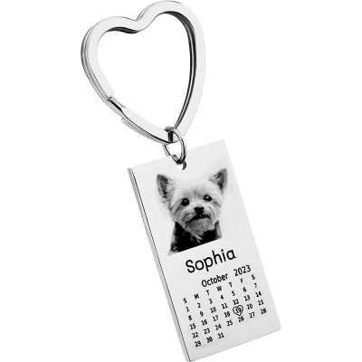 Nøkkelring med Gravert Foto av Hund eller Katt,...