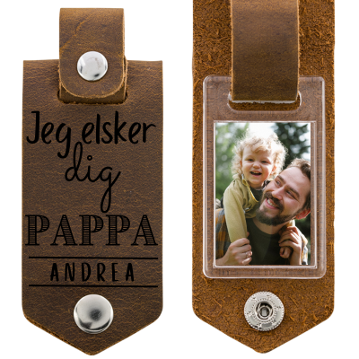 Gravert Nøkkelring i skinn til Pappa med...